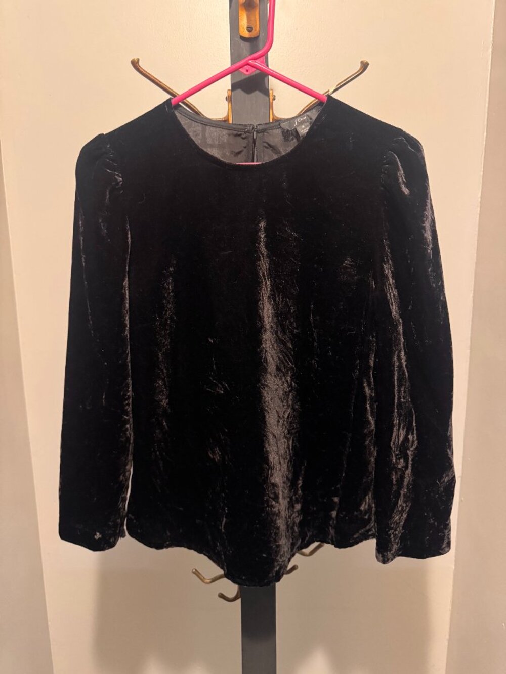 J.Crew Black Velvet Long Sleeve Top Size 4 Puff Shoulder Blouse